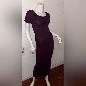 Elegant Purple Ribbed Knit Dress